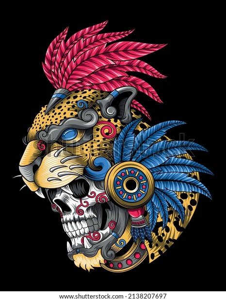 jaguar aztec skull warrior\
design