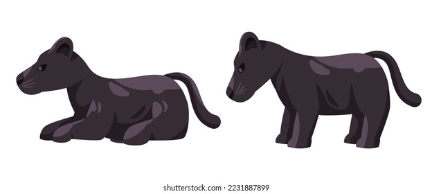 Perro leopardo negro jaguar sentado y parado vector lindo dibujo ilustración