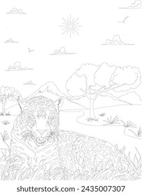 Jaguar brazil line art for coloring book interior