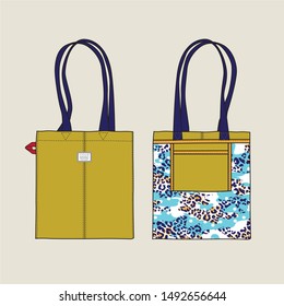 JAGUAR CAMOUFLAGE PATTERN LINING NAVY COLOR STRAP OLIVE CANVAS TOTE BAG - VECTOR
