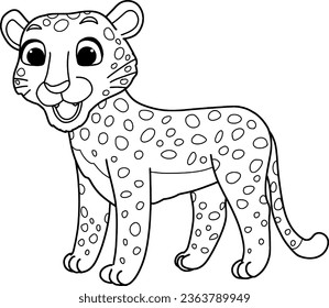 Jaguar cartoon coloring page for kid vector isolated on white background.