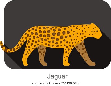 Jaguar cat walking side flat 3D icon design