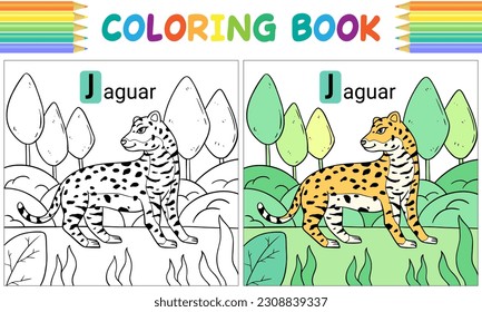 Jaguar coloring book for kids. Hand drawing animal