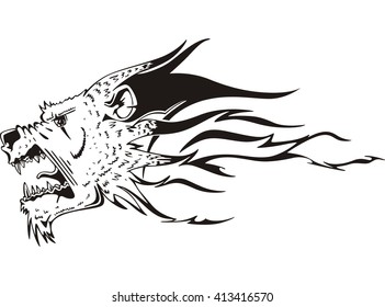 Jaguar or cougar predator head flame. Vector illustration.