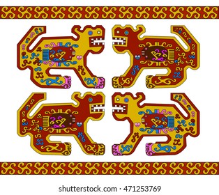  Jaguar. Ethnic pattern of American Indians: the Aztecs, the Mayans, the Incas.  Vector illustration