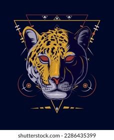 Jaguar face with red eyes