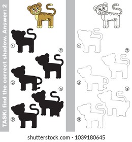 Jaguar to find the correct shadow, the matching educational kid game to compare and connect objects and their true shadows, simple gaming level for preschool kids.