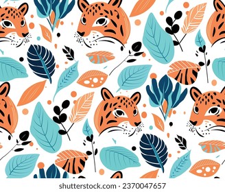 Jaguar in the forest seamless pattern illustrations background ,vector image