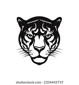 Ilustración vectorial en blanco y negro de la cabeza de jaguar aislada en fondo blanco.