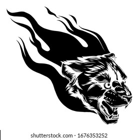 Jaguar head with Flame Tattoo vector illustration