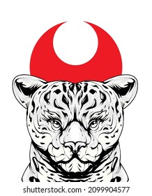 Jaguar Head With Japan Red Moon Illustration