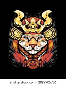 Jaguar head Samurai warrior Illustration