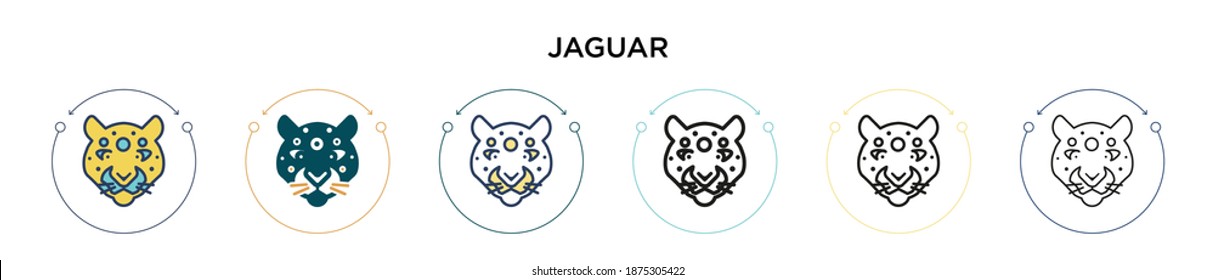 Jaguar icon in filled, thin line, outline and stroke style. Vector illustration of two colored and black jaguar vector icons designs can be used for mobile, ui, web