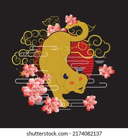 jaguar illustration with japanese style background