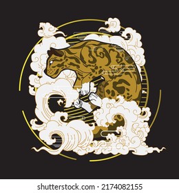 jaguar illustration with japanese style background