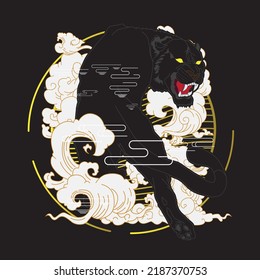  jaguar illustration with japanese style background