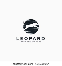 Símbolo de diseño de logotipo con logotipo de salto de leopardo o leopardo o pantera emblema ilustración vectorial plantilla de logotipo