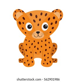 Jaguar Leopard sitting. Wild cat smiling face. Orange panther with spot. Cute cartoon character. Baby animal collection. Childish drawing. Isolated. White background. Flat design. Vector illustration