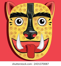 Jaguar mask design representative of the Aztec art of Tenochtitlan Mexico, with texture of wind symbols, design of the Mexica empire.