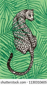 jaguar on jungle background,hand draw