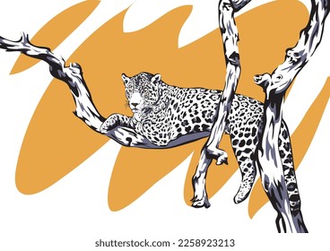 Jaguar on a yellowish background, minimalism using two colors (black and gray)