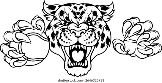 Uma onça-pintada, pantera, leopardo ou chita gato selvagem manchado gato tênis equipe mascote segurando uma bola