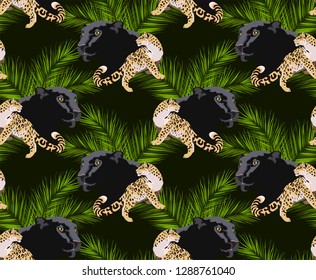 Jaguar with puma. Vector pattern