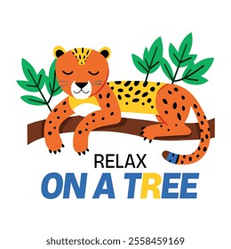 Jaguar relaxing on a tree, flat sticker 

