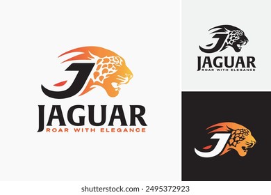 Logo de Jaguar Roar: Una letra en negrita J incorpora un jaguar rugiente, perfecto para marcas feroces y dinámicas en varias industrias. Vector EPS en capas