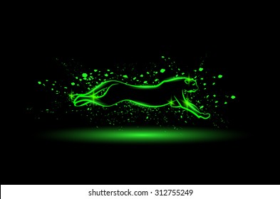 Jaguar running fast. Neon style