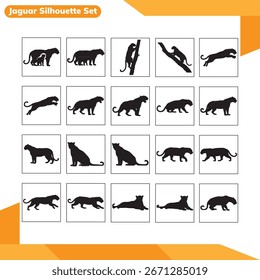 Conjunto de silueta de jaguar Ilustración vectorial