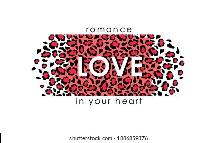 Jaguar skin romance love in you heart background. Tracery spots with red puma camouflage outlines in white leopard vector color scheme.