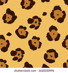 Jaguar Skin Seamless Pattern. Brown Spots on Yellow Background.