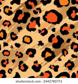 Jaguar skin seamless pattern with linen texture. Animal print. Jaguar animal skin background. Abstract textile wild print vector illustration, for fashion, interior design, dress, shirt, card etc