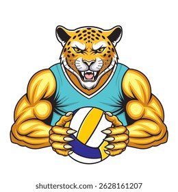 design de ilustração vetor mascote de vôlei de onça