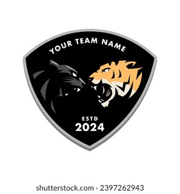 Jaguar vs Tiger mascot logo design vector illustration for Sport team, Badge, Printing Design