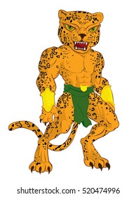 Jaguar  warrior. Vector mascot character. 