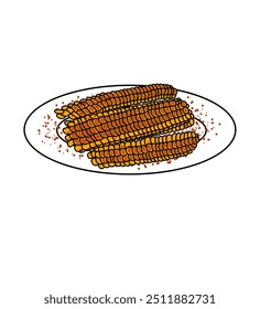 Jagung goreng, Spicy fried corn balado flavor vector cartoon illustration isolated on white. Typical Indonesian snacks. Sweet spicy corn.