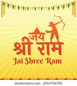 Jai Shree Ram, Ram Navami. Indian Traditional Yellow Floral Background Template Vector