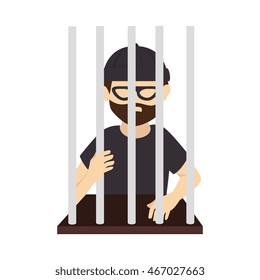 jail criminal prisioner person man thief black mask hat  vector graphic isolated and flat illustration