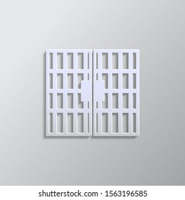Jail, door, icon paper style. Grey color vector. Paper style vector icon