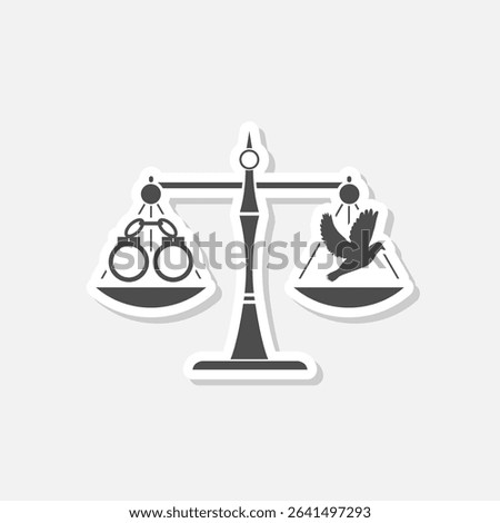 Jail or freedom justice scale icon sticker isolated on gray background