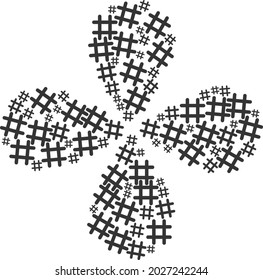 Jail grid curl flower shape. Element cyclone created from oriented jail grid items. Vector flower collage in flat style.