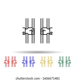 Jail, hands multi color style icon. Simple thin line, outline vector of law and justice icons for ui and ux, website or mobile application
