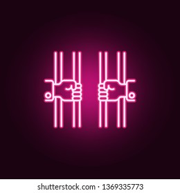Jail, hands neon icon. Elements of Law & Justice set. Simple icon for websites, web design, mobile app, info graphics