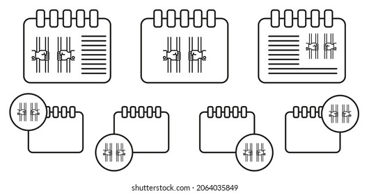 Gefängnis, Händchen, Vektorsymbol in Kalender-Set-Illustrationen für i und ux, Website oder mobile Anwendungen
