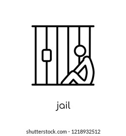 Jail icon. Trendy modern flat linear vector Jail icon on white background from thin line law and justice collection, editable outline stroke vector illustration
