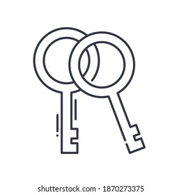 Jail key icon, linear isolated illustration, thin line vector, web design sign, outline concept symbol with editable stroke on white background.