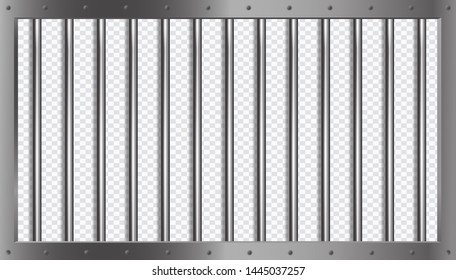 Jail Lattice Or Bars With Metal Frame In 3d Style On Isolated Background. Prison Transparent. Vector Illustration.