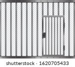 Jail lattice with door in prison. Isolated jail metallic bars frame with lock. Vector 3d illustration.